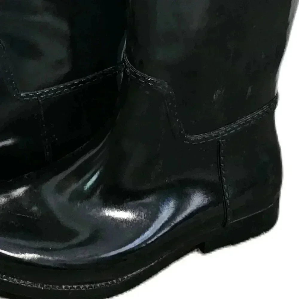 Michael Kors Fulton Black Rubber Knee High Rain Boots Gold Logo Medallion 8 - Picture 3 of 6